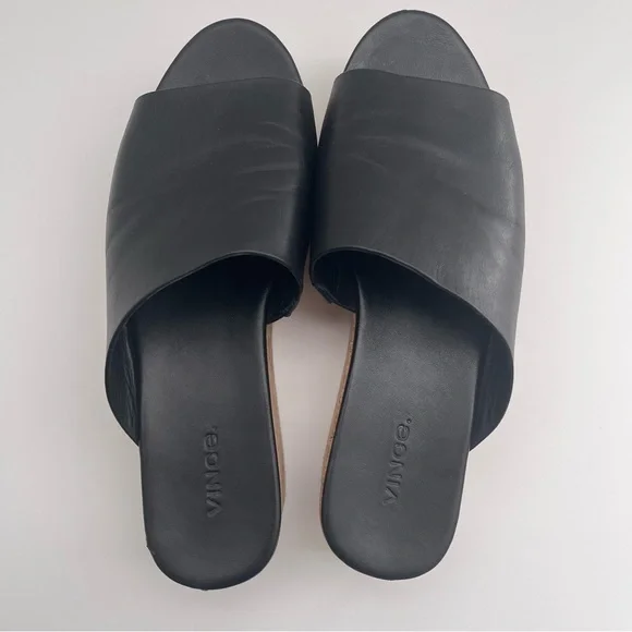 VINCE James B Leather Women’s Platform Cork Slide Black Sandals size 7.5 - Picture 9 of 14